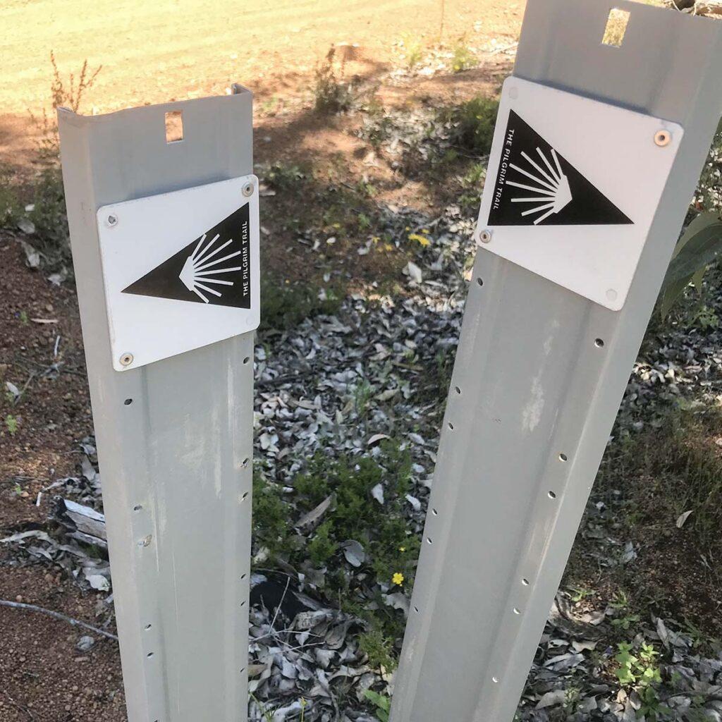 The pilgrim trail directional signs. Photo by Bridget Leggett.
