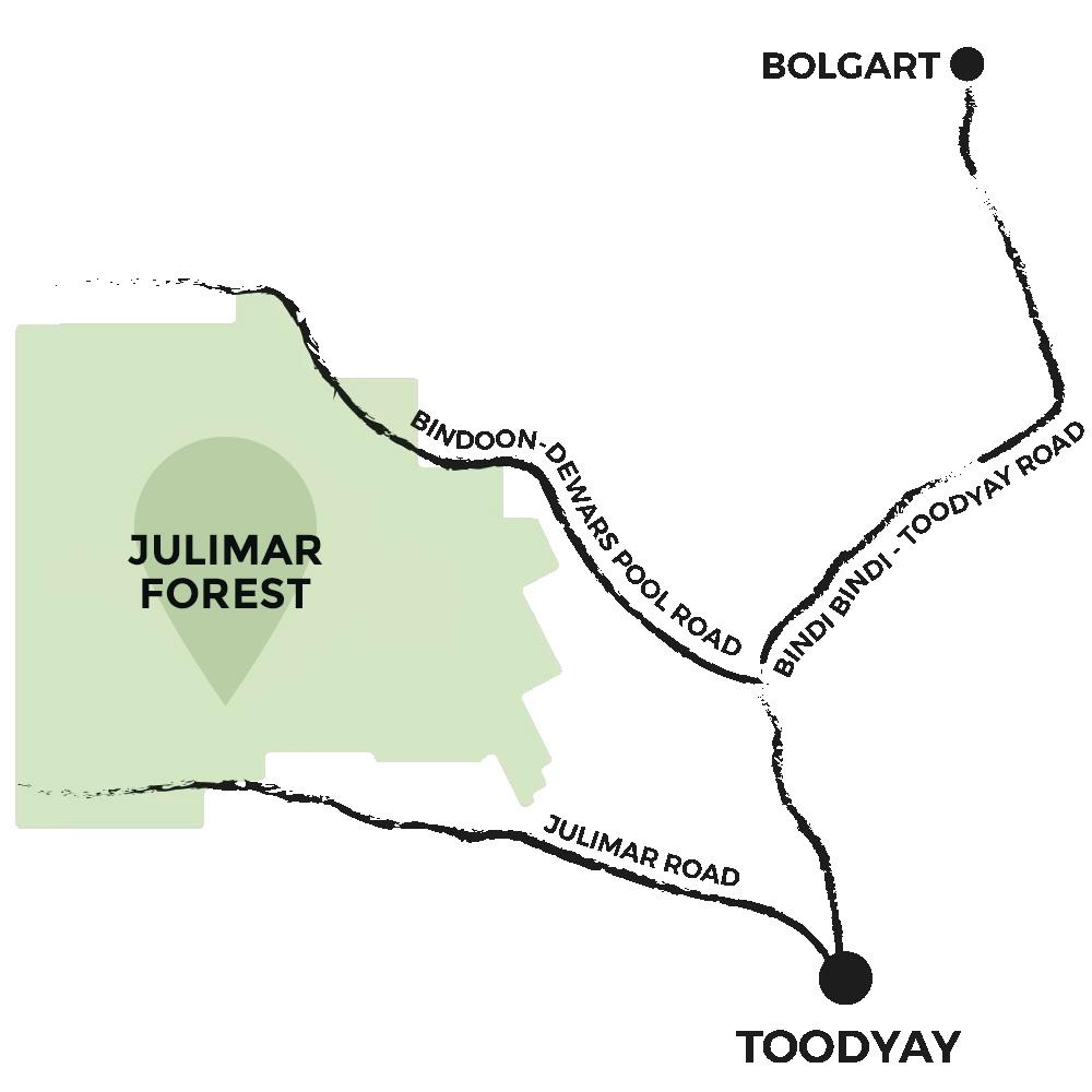 Julimar Forest location map (North east of Toodyay)