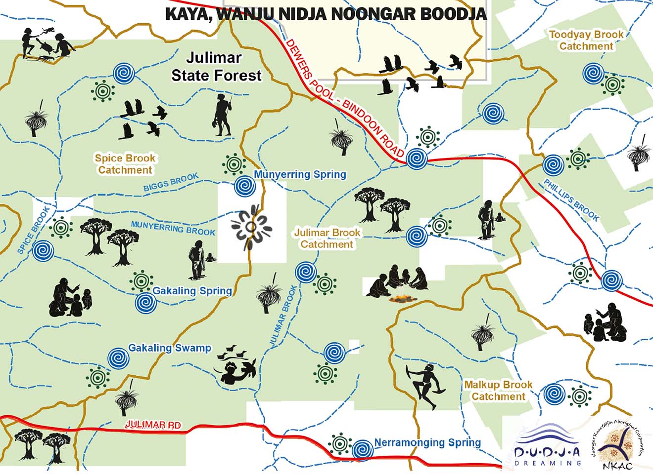 A map of Djoorla-Maart's sacred waters